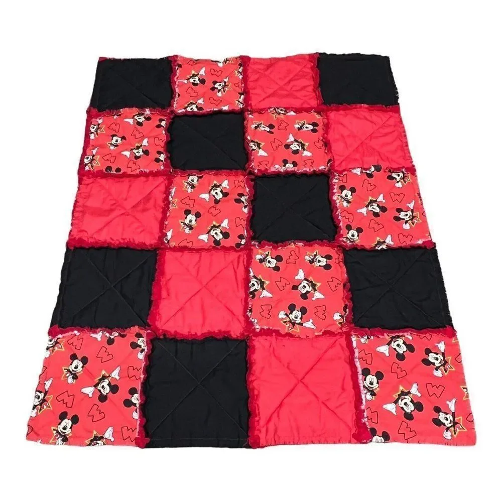 Micky Mouse Blanket Quilt Red Black Patchwork Disney Crib Blanket Boy Girl Gift